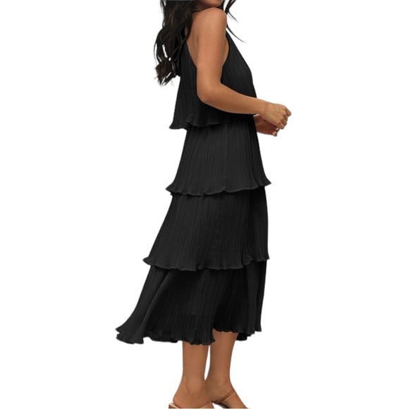 NWT Zesica Women’s 4 Tiered Summer Sleeveless Halter Neck Lined Chiffon Dress - Picture 7 of 7